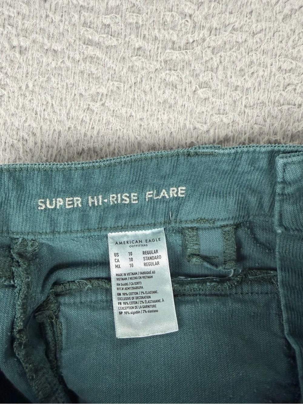 American Eagle Corduroy Pants Womens 10 Regular Green Super High Rise Flare Y2K - Picture 11 of 14